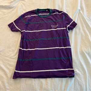 GUESS Purple and Green Striped Tee